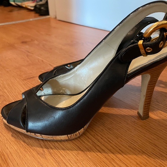 Anne Klein Black Leather Peekaboo Toe, High heels, size 8 - Picture 5 of 5